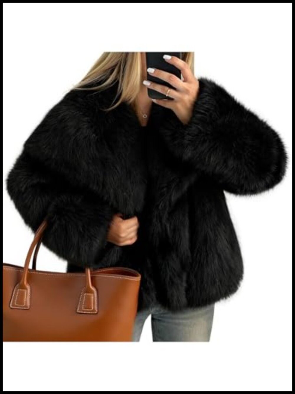 Women Faux Fur Coat Lapel Collar Shaggy Fluffy Jacket